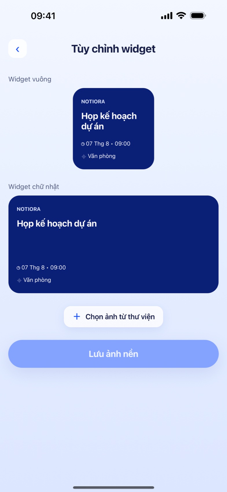 Tùy chỉnh widget Notiora